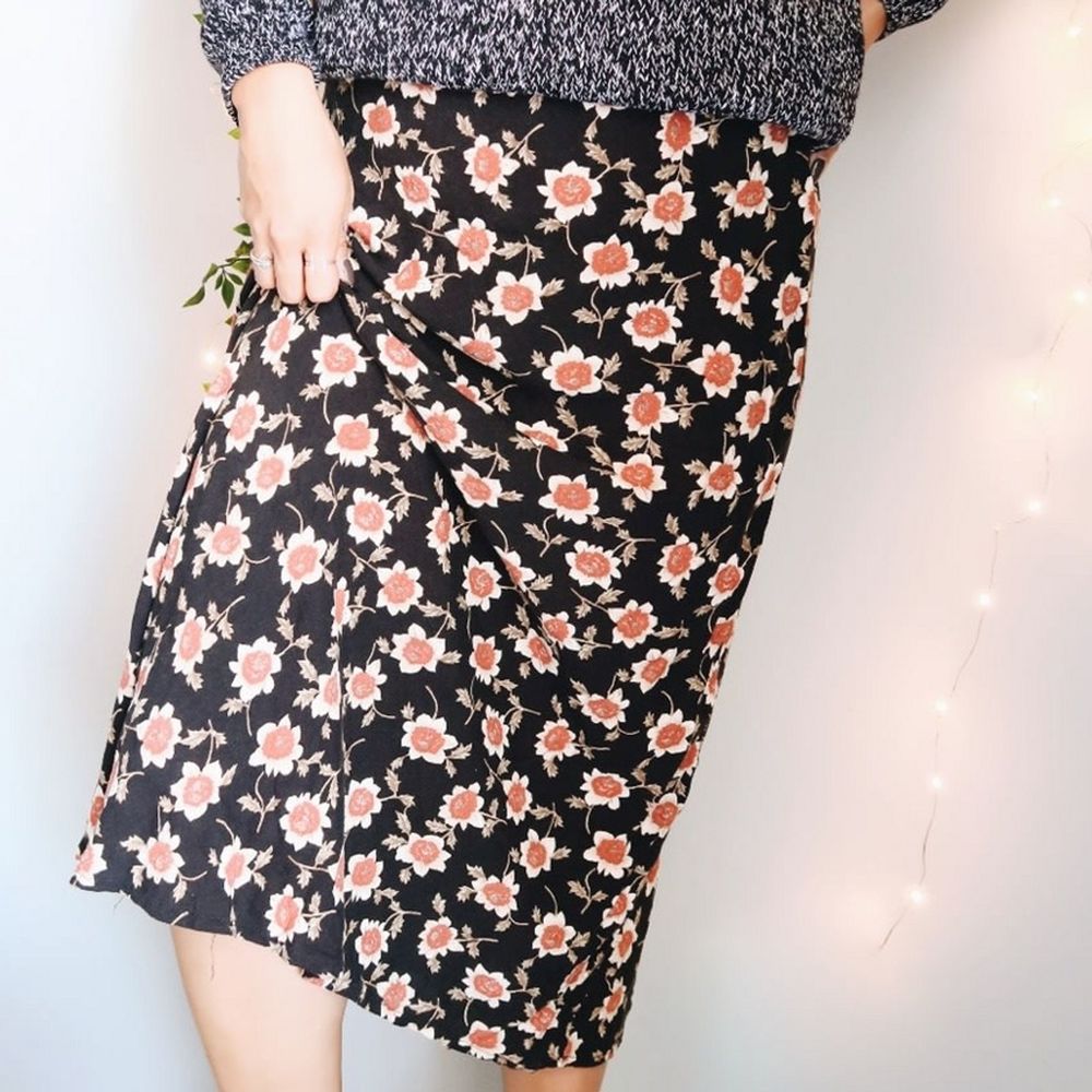 Vintage Black Floral Maxi Skirt Judy Knapp